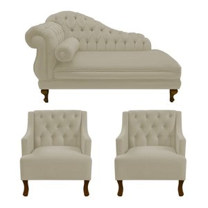 Divã Larissa 185 cm e 2 Poltronas Genesis Suede Bege - LM DECOR