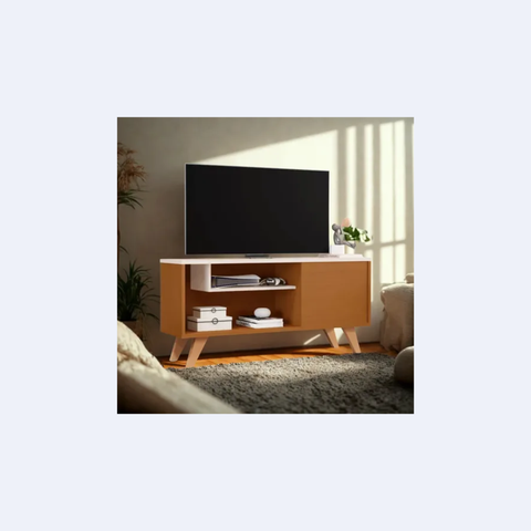 Rack Heitor Bancada Estante Tv de até 42 Polegadas para Sala:nature/offwhite