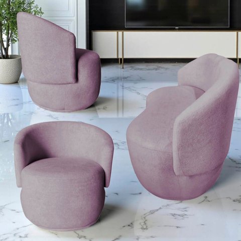 Kit Namoradeira + 2 Poltronas Decorativa Beatriz Orgânica Veludo Rosê