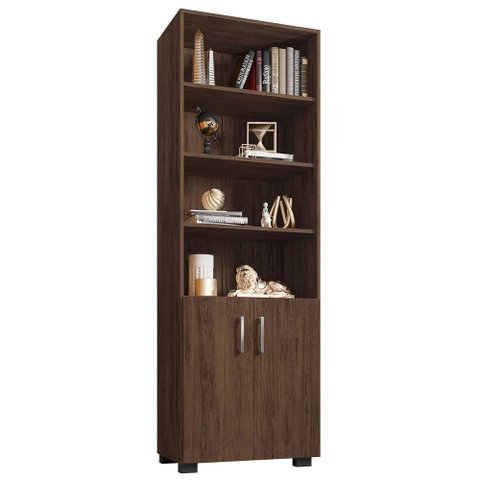 Estante Livreiro 2 Portas Pequenas 6 Prateleiras Office - Móveis Leão Preto