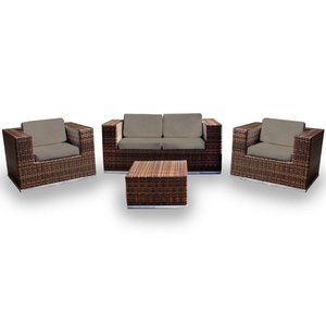 Conjunto de Sofá Fibra Sintética Quadrado - 1 Sofá 2L+ 2 Poltronas + 1 Mesa Centro - Duna Fendi