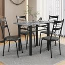 Ver imagem 1 de Conjunto Tubular de Mesa e Cadeiras Palma Preto/Floral Dourado/Ocre