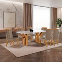 Ver imagem 1 de Conjunto de Jantar Mesa Miami Tampo MDF e Vidro com 6 Cadeiras Florença Estofadas Castanho Cinamomo e Off White Yescasa Marrom/Capuccino