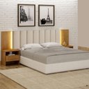 Ver imagem 3 de Cabeceira Box Casal Odessa com 2 Mesas de Cabeceira com LED Cinamomo - Novo Horizonte