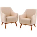 Ver imagem 1 de Kit 02 Poltronas Decorativas Base Fixa de Madeira Paloma D02 Algodão Bege C-129 - Lyam Decor