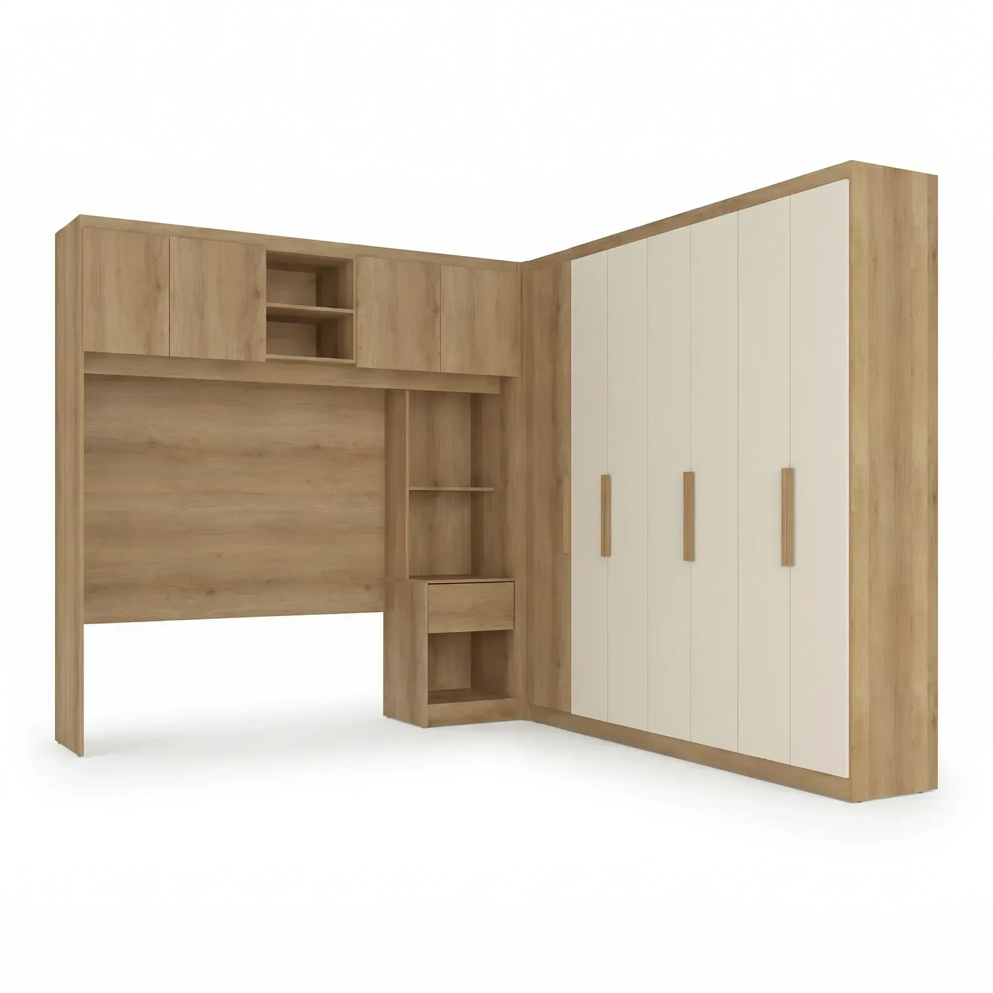Ver imagem 2 de Guarda Roupa Casal Modulado de Canto 6 Portas com Cabeceira Milan Capuccino/Off White