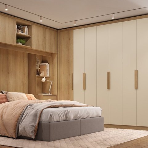 Guarda-roupa Casal Modular em L 6 Portas com Cabeceira Milan