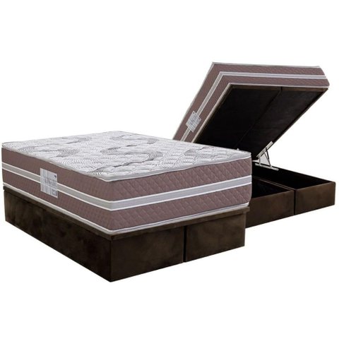 Conjunto Box Baú Queen: Colchão Espuma Herval D33 Long Live + Base Crc Suede Brown (158x198)