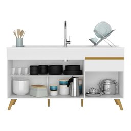 Balcão Cozinha Gabinete Pia 150 Cm 3 Portas 1 Gaveta Veneza Gw Multimóveis Mp2072 Branco - 4