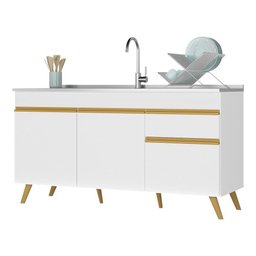 Balcão Cozinha Gabinete Pia 150 Cm 3 Portas 1 Gaveta Veneza Gw Multimóveis Mp2072 Branco - 5
