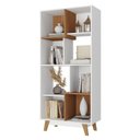 Ver imagem 2 de Estante de Livros 83,8CMX181CM Pés em Madeira Maciça 8 Nichos Yescasa Branco/Nogal