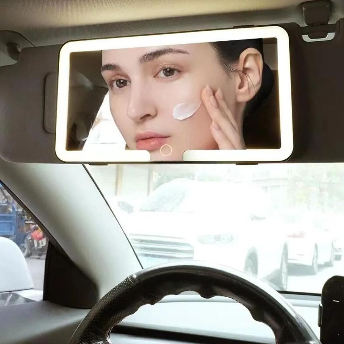 Espelho de Carro Retrovisor Led 3 Cores Quebra Sol sem Fio Retrovisor Iluminaçao Automotivo Maquiage - 4