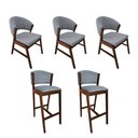 Ver imagem 1 de Kit 3 Cadeiras de Jantar Debora com 2 Banquetas Ana Madeira Maciça Mel Premium Linho Cinza