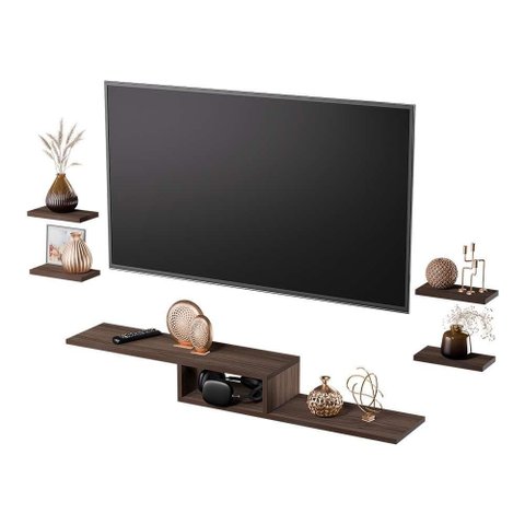 Rack Tv Nicho Suspenso para Quarto Sala Nogal 110cm