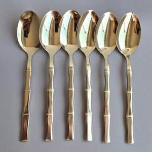 Cj 6 Colheres de Mesa de Aço Inox Bambu Elegant Dourada