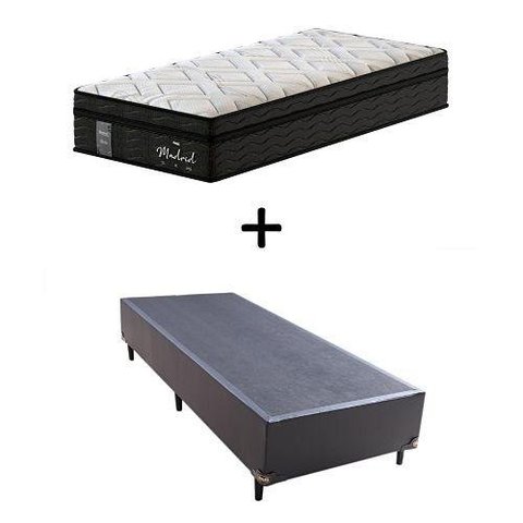 Cama Box Solteiro + Colchão de Molas Ensacadas Probel Madrid Pillow Euro Solteiro