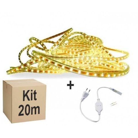 Mangueira Fita LED Chata 5050 20m Branco Quente 6mm 60 LEDS/m 220V
