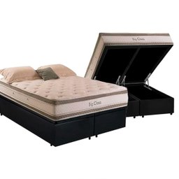 Cama Box Baú Queen com Colchão Herval Big Class Molas Conforclass 158x198x75cm Ms:courino Preto - 1 Cama Box Baú Queen com Colchão Herval Big Class Molas Conforclass 158x198x75cm Ms:courino Preto - 1
