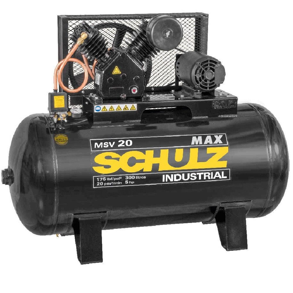 Compressor 20 Pés 5HP 300 Litros MAX Trifásico 2 Pistões 175 Libras SCHULZ