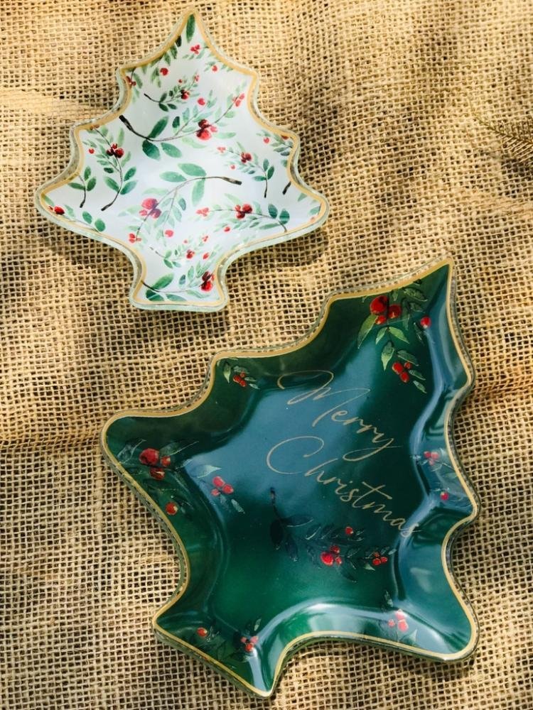 Travessa arvore de natal verde com borda dourada 24X21 cm - 3