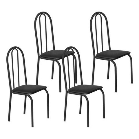 Kit 4 Cadeiras Ubatuba Corino Preto Tubo Preto Fosco