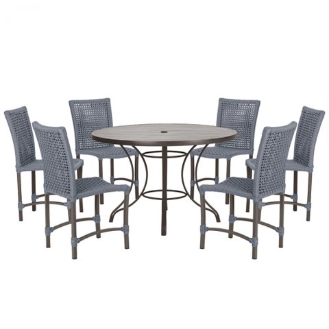 Mesa Ascoli 120 Cm com 6 Cadeiras Cannes de Alumínio, Pintura Marrom e Trama Tela de Corda Náutica