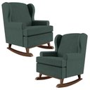 Ver imagem 1 de Kit 02 Poltronas De Amamentação Com Balanço Malu Base De Madeira P02 Linho Verde Musgo - Lyam
