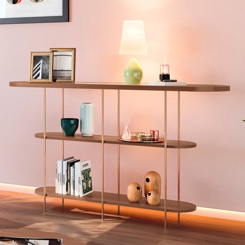 Aparador de Sala com Prateleiras Pé Metal Infinity Castanho - Hb Móveis