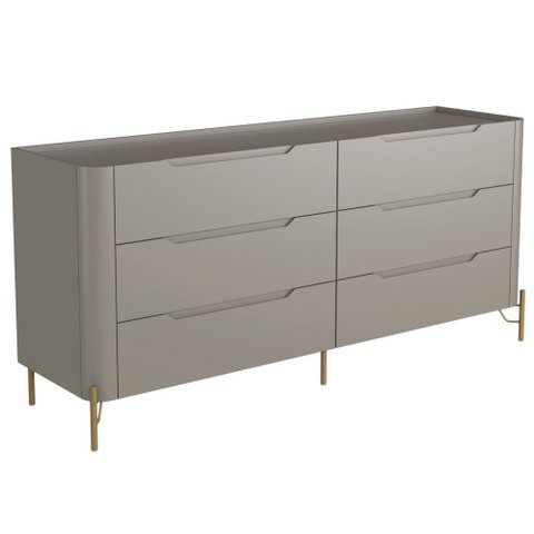 Cômoda para Quarto Closet Orgânica 6 Gavetas Pés Industrial Dourado Bliss I03 Grigio - Lyam Decor