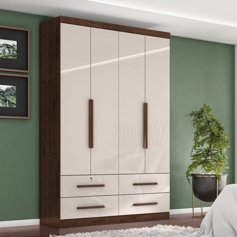Guarda Roupa Solteiro Maximus Plus 4 Portas de Bater 4 Gavetas Marrom/Jacaranda/Off White