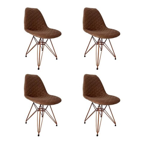Kit 4 Cadeiras Jantar Estofadas Caramelo Eiffel Eames Base Cobre - Cor: Caramelo