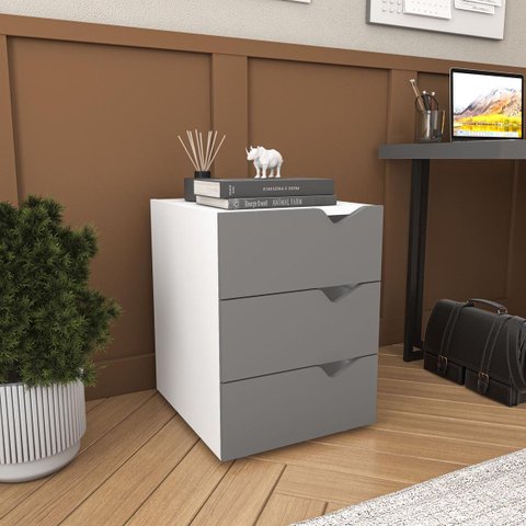 Gaveteiro Porto Escritório/Home Office 3 Gavetas 40x54cm Cinza/Branco 250683