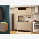 Ver imagem 7 de Cozinha Pequena 6 Peças Com Bancada Para Tv Balcão Ilha Balcão De Pia E Armários Mel Vanill e