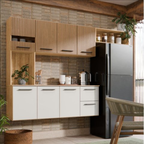 Armário de Cozinha Completo 180cm Juliana com Nicho MDF Off White