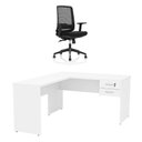 Ver imagem 3 de Mesa de Escritório em L 160x60cm com 2 Gavetas + Cadeira de Escritório Ergonômica Reclinável