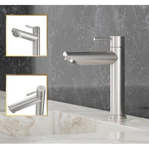 Torneira de Banheiro Lavabo Madrid Bica Baixa Aço Escovado Goldenx