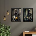 Ver imagem 1 de Kit 2 Quadros Moto - Macaco Motociclista 45x34cm:madeira Branca