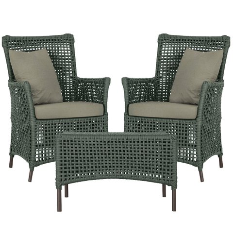 2 Poltronas e 1 Mesa Igapó em Alumínio Pintura Marrom Corda Náutica Estofado 8