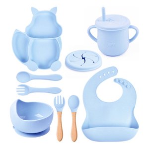 Kit 10 Pçs Alimentação para Bebê Silicone Infantil Ventosa Azul