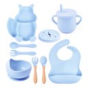 Ver imagem 1 de Kit 10 Pçs Alimentação para Bebê Silicone Infantil Ventosa Azul