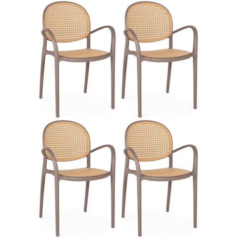Kit 4 Cadeiras de Jantar Roma com Braço para Sala e Cozinha - Marrom Claro