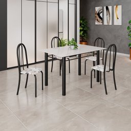 Conjunto de Mesa Tubular 120cm X 75cm Tampo em Vidro com 4 Cadeiras Iris B - 1