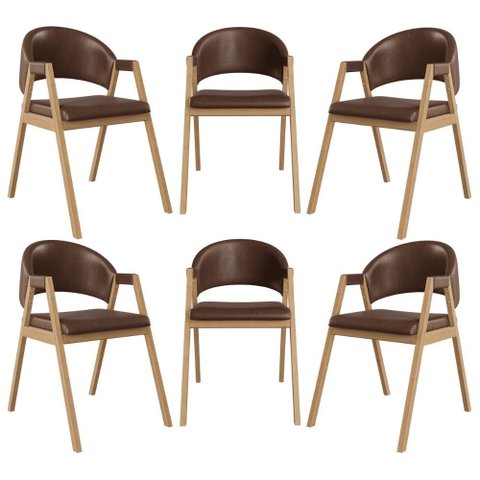 Kit 6 Cadeiras Mesa Jantar Suellen Versátil Reforçada Corino Cor:marrom Escuro