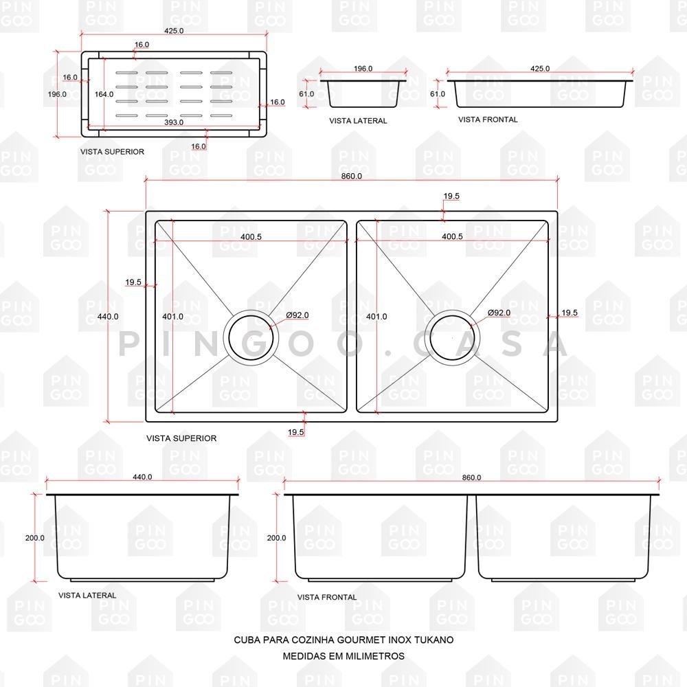 Cuba Dupla Para Cozinha Gourmet Inox Tukano Pingoo.casa - Dourado - 7