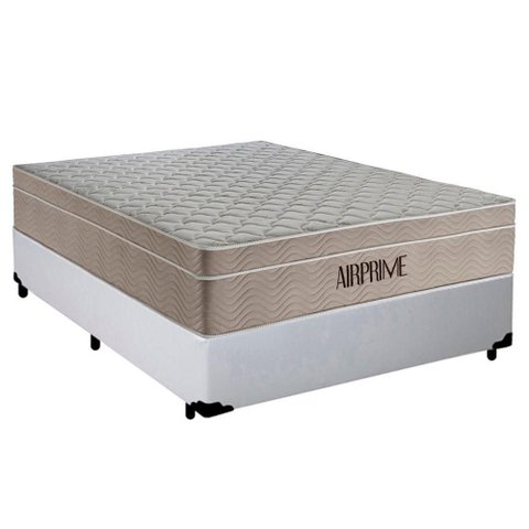 Cama Box Casal Sintético Cremil + Colchão Molas Ensacadas Airprime 138cm Branco - Suporta até
