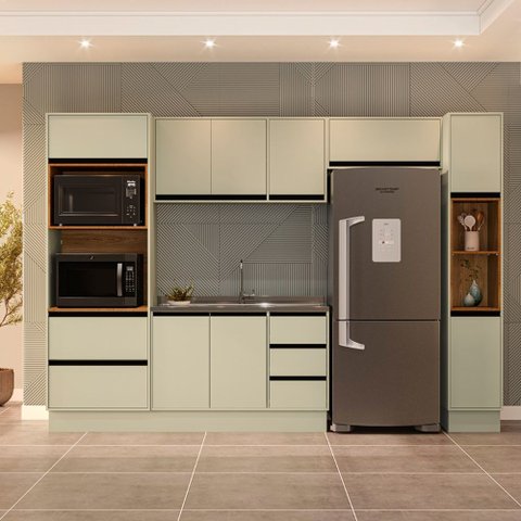Cozinha Compacta 5 Peças 250037 sem Tampo Koya Verde Oliva Politorno Móveis