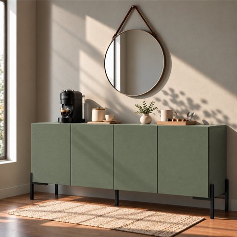 Aparador Buffet 100% MDF 4 Portas com Pés em Metal 164x85x40cm Jade