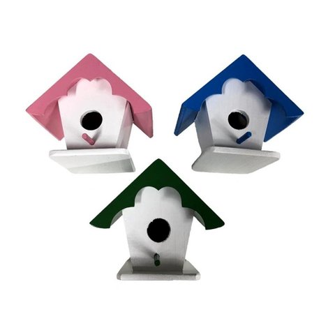 Casinha Telhado Madeira (3un) Rosa/Azul/Verde