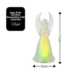 Kit 2 Anjos Decorativos Acrílico Natalino Iluminado Led Colorido 11cm - Nataluz - 5