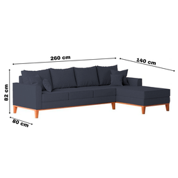 Sofá 4 Lugares Beny com Chaise Direito Suede Azul Marinho - 5